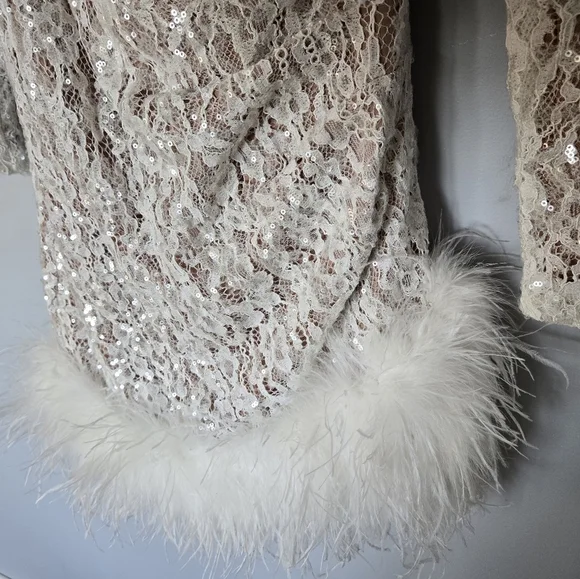 Nadine Merabi Carly Dress size XS Lace White Sequins Long Sleeve Bride - Picture 4 of 11